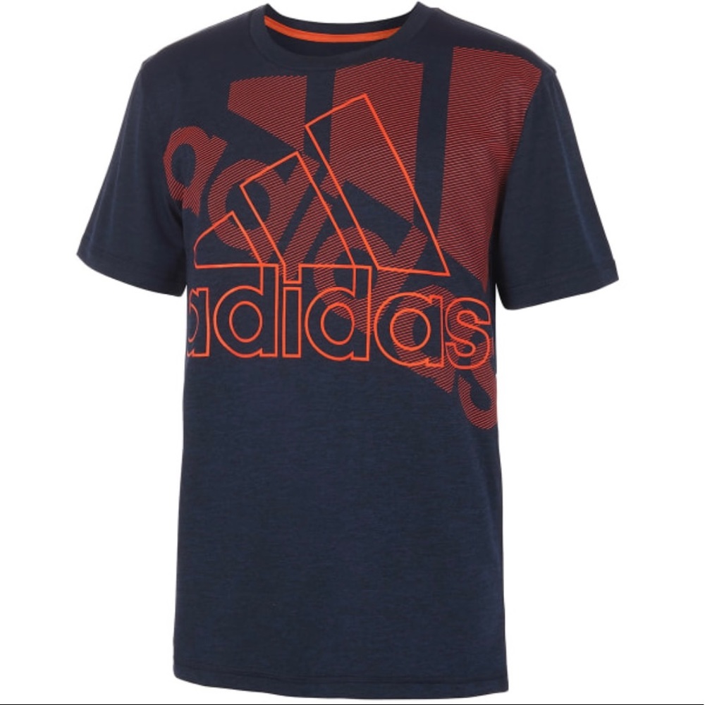 ADIDAS Little Boys' Short-Sleeve Badge of Sport Tee Blue Orange Large 14/16